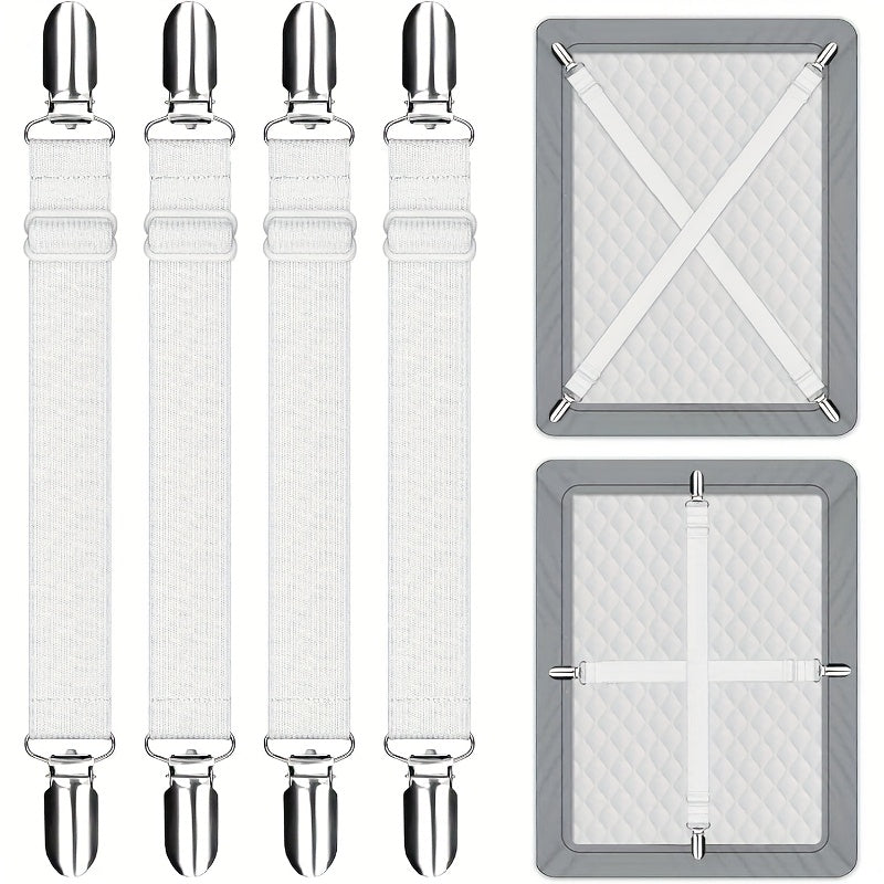 Elastic Bed Sheet Clips Non-Slip Adjustable White Nylon for Mattress Covers Sofa Cushions