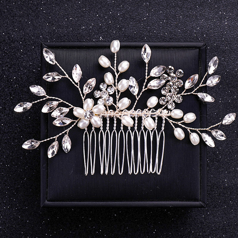 Faux Pearl and Crystal Hair Comb Wedding Bridal Hair Accessory Flower Headpiece
