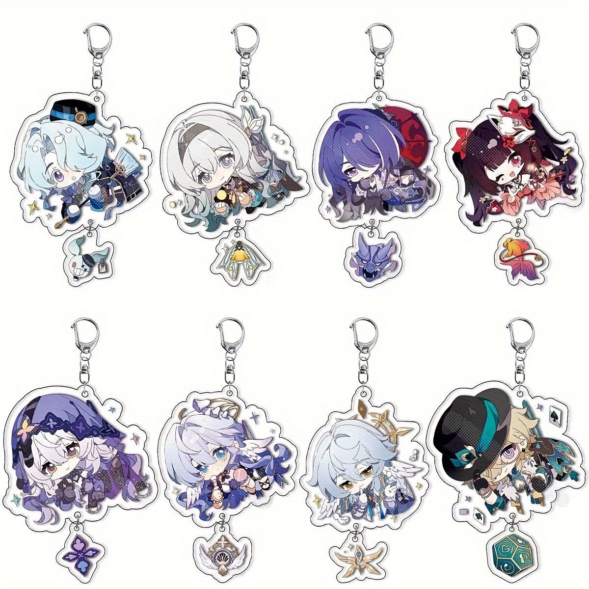 Juego de 4 llaveros de acrílico de anime para bolsos y accesorios, charms coleccionables y con estilo bonito