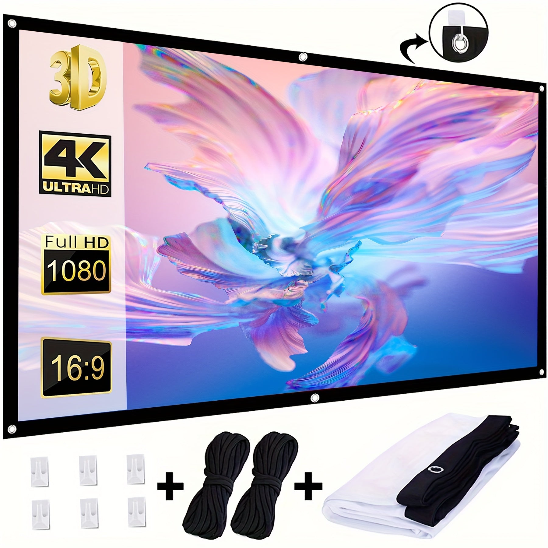 72-Inch Portable Dual-Sided Projection Screen 4K Ultra HD 3D Foldable for Home Theater Office