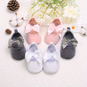 Baby Girl Walking Shoes Non-Slip Mary Jane Bowknot Fabric Comfortable Flexible Sole Pink Gray White