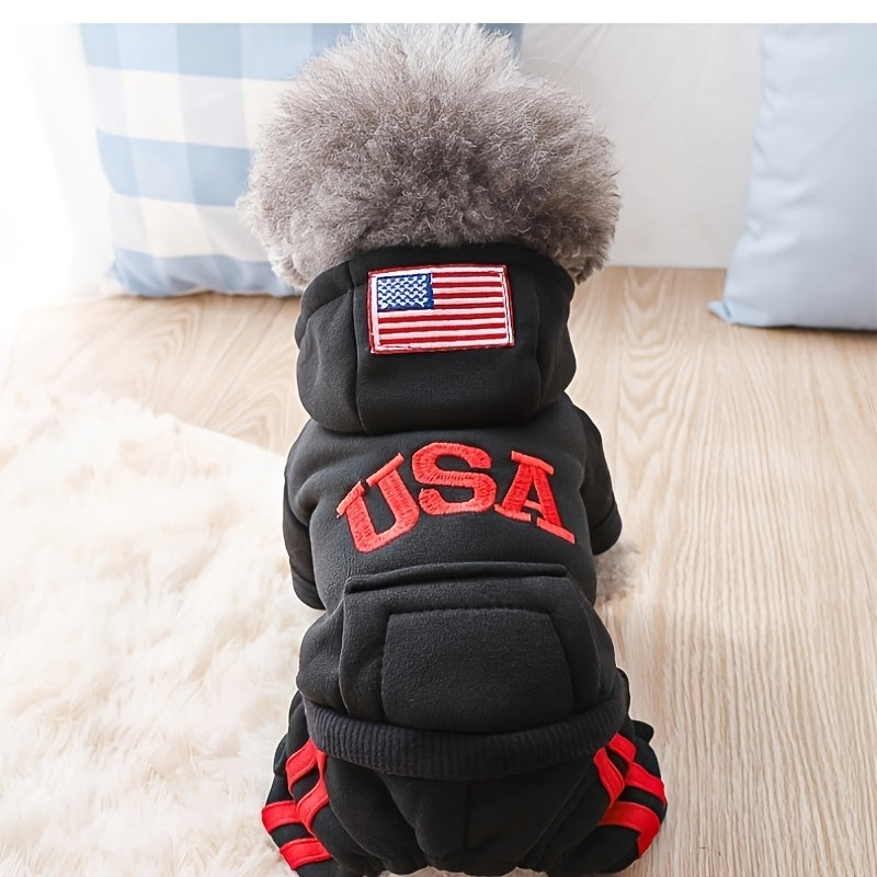 Winter Dog Hoodie with Pockets and Embroidery for Small to Medium Dogs