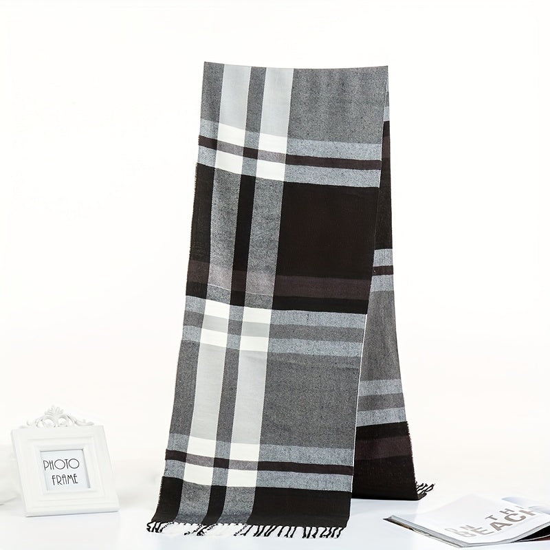 Men's Winter Scarf Imitation Cashmere Plaid Pattern Gift Warm Accessory