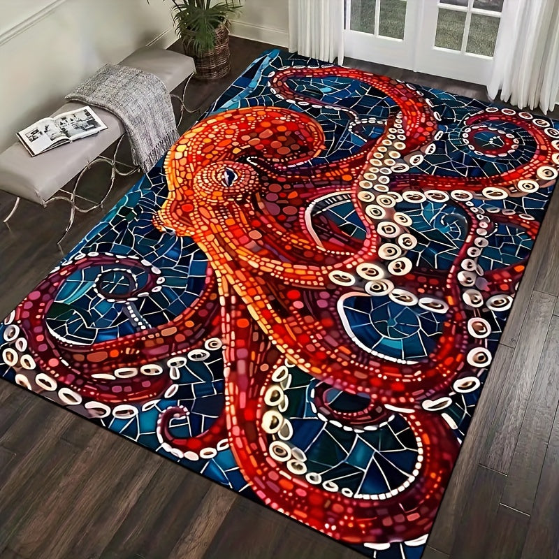 Deep Sea Octopus Art Rug Soft Microfiber Floor Mat with Foam Cushion Non-slip Entryway Decor