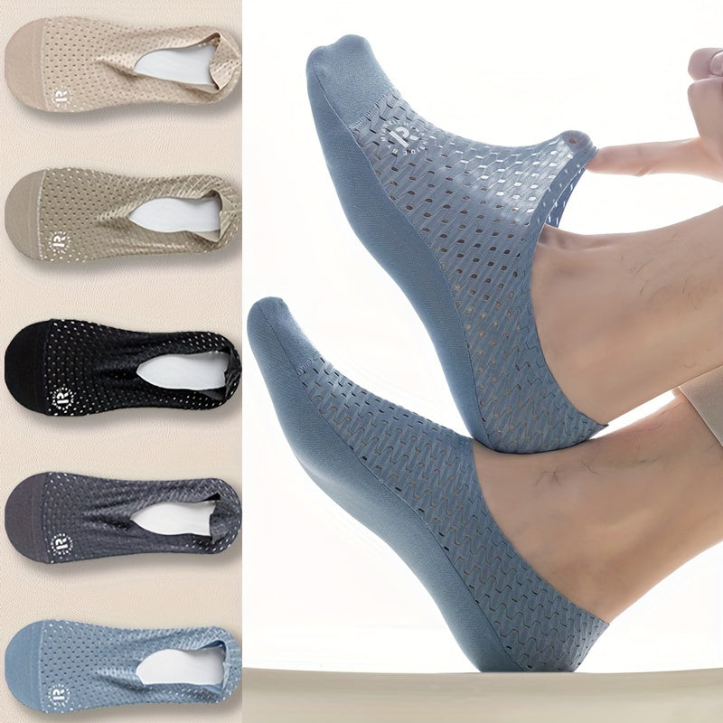 Men's Invisible Socks 5 Pairs Non-Slip Breathable Nylon Spandex Solid