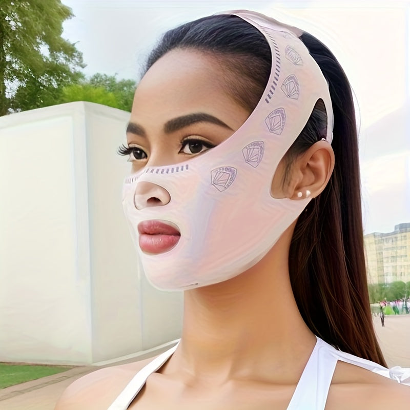 Invisible V-Line Face Shaping Bandage Double Chin Reducer Jawline Tightener White Diamond Pattern