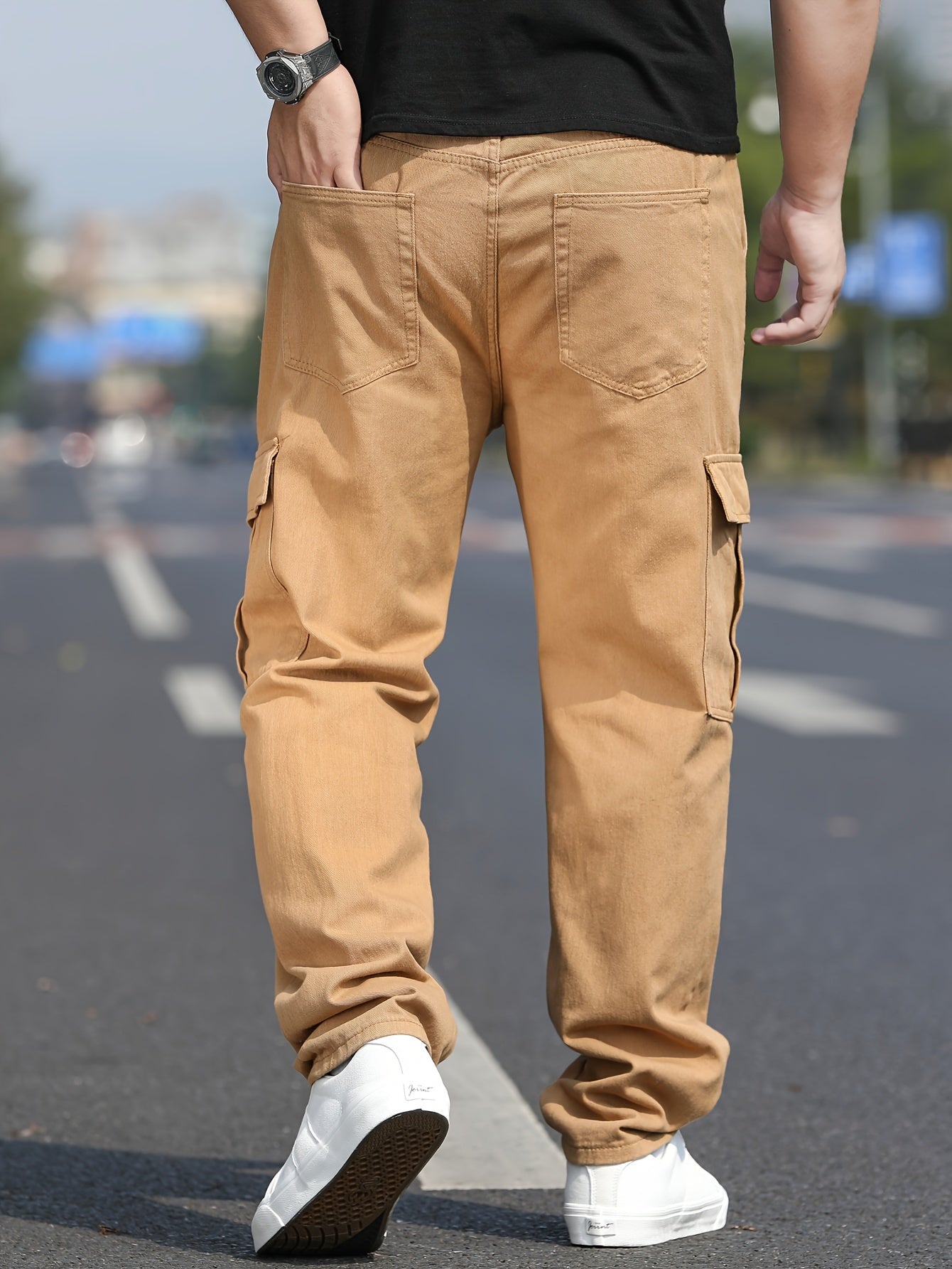 Мужские брюки-карго большого размера, 100% хлопок, однотонные, повседневные, классический крой