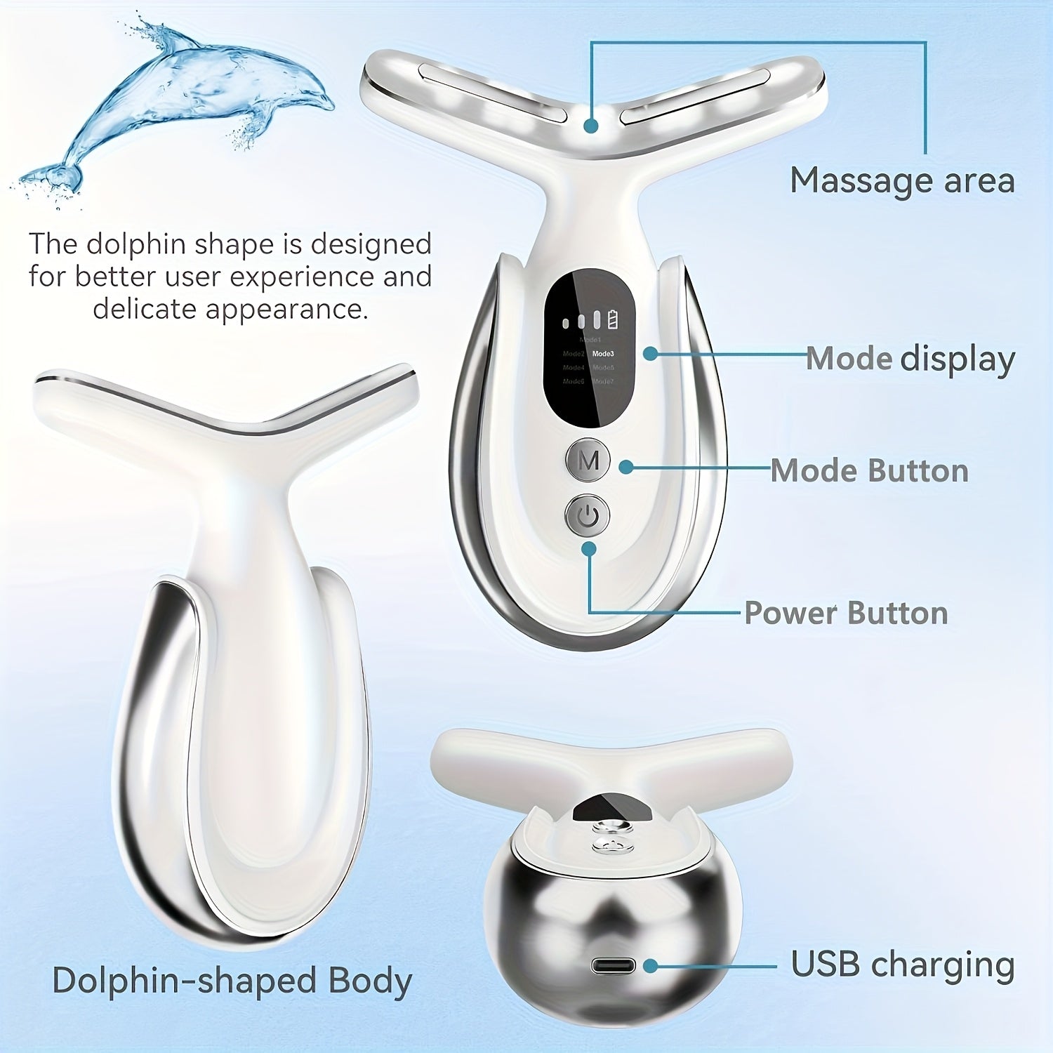 USB Rechargeable 7-Mode Facial and Neck Massager with Portable Ergonomic Design