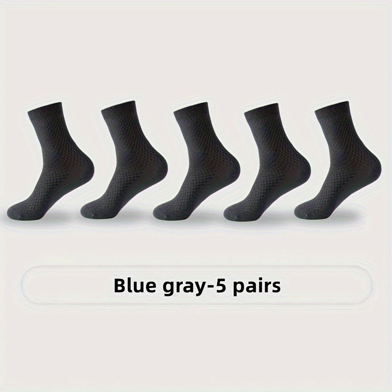 Men's Bamboo Fiber Crew Socks Set of 5 Breathable Anti-Odor Plaid