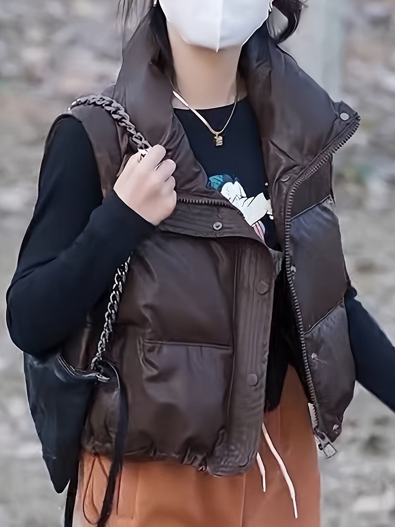 Women's Winter Sleeveless Flared Vest with Zipper and Drawstring in Solid Polyester