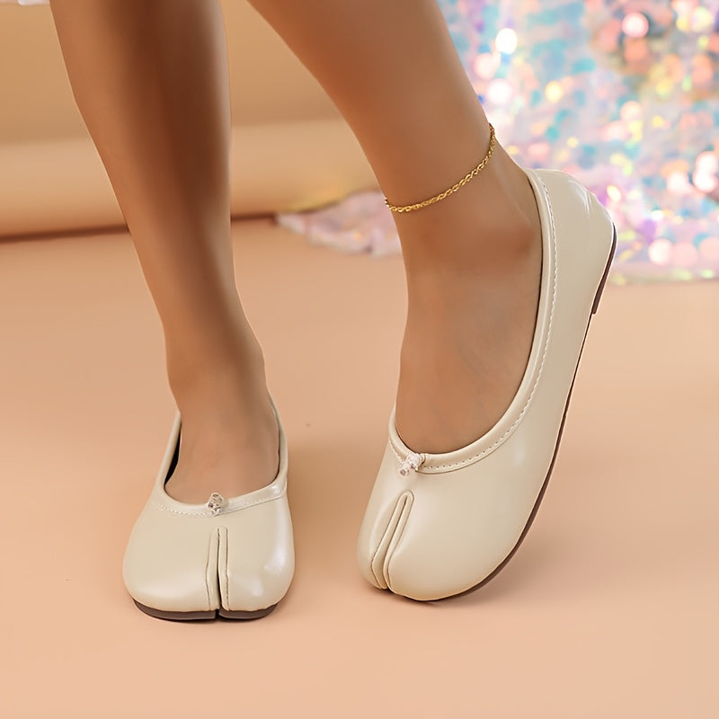 Women's Beige Slip-On Flats Loafers Comfortable Round Toe Wide Fit