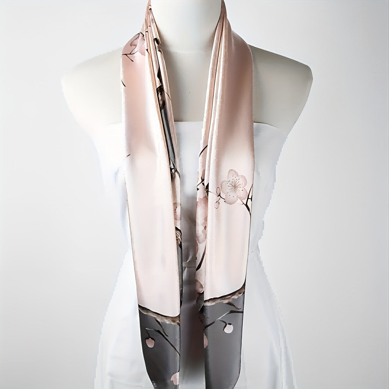 Women's Pink Floral Satin Scarf with Deer and Bird Print Lightweight Shawl for Casual Wear