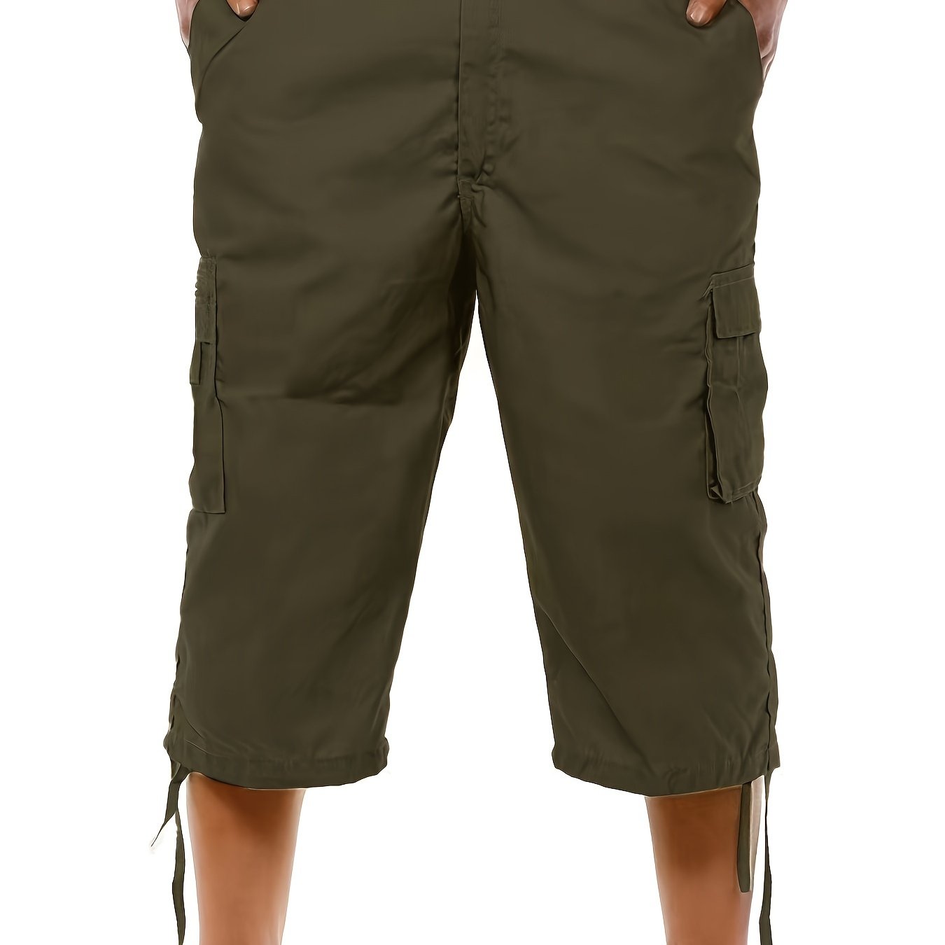 Plus Size Men's Solid Cargo Capri Pants Polyester Summer Casual Outdoor