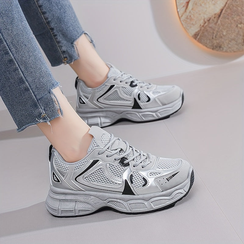 Women's Fall Chunky Sneakers Breathable Canvas Low Top Lace-Up Rubber Sole