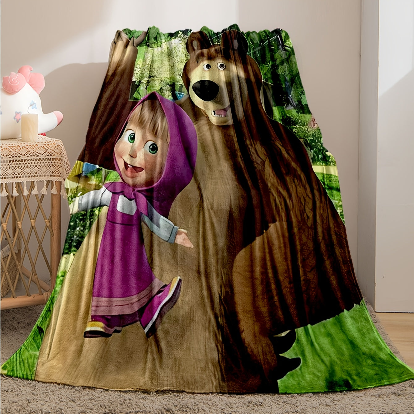 Manta de felpa de franela contemporánea con diseño de oso de dibujos animados para todas las estaciones