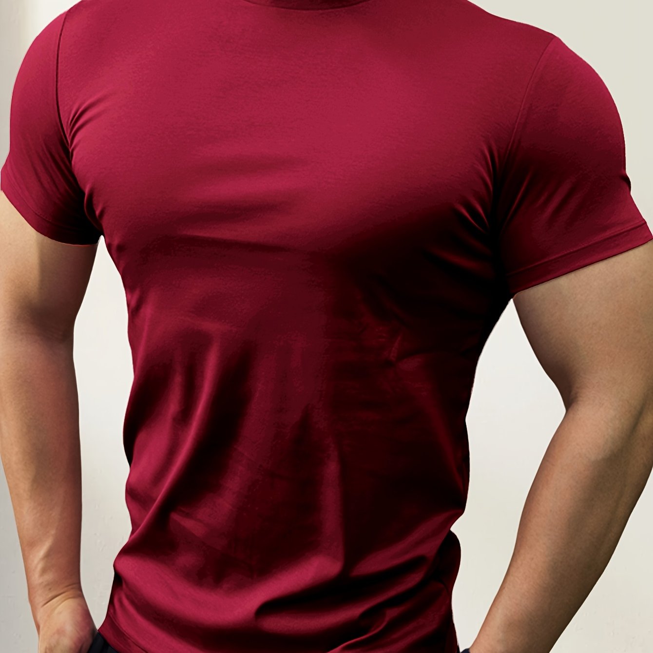 Men's Slim Fit Short Sleeve T Shirt with Stand Collar for Outdoor Gym Layering