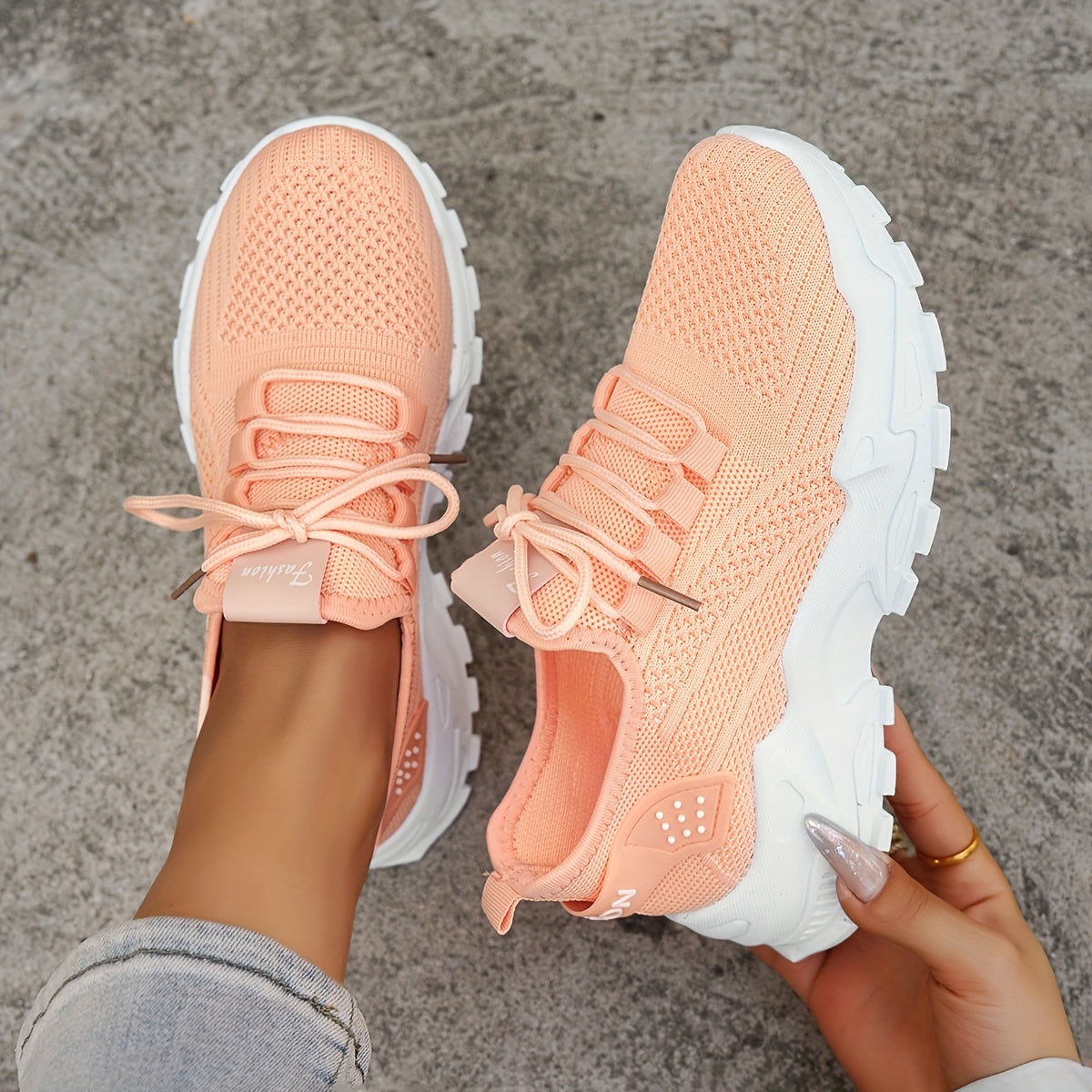 Women’s Light Pink Breathable Mesh Sneakers Low-Top Cushioned Comfortable Shoes