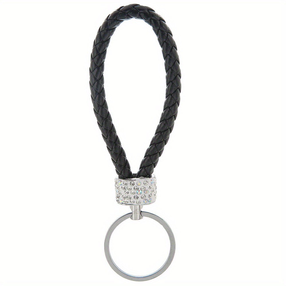 Unisex Braided Rope Rhinestone Car Keychain Monochrome Jewelry
