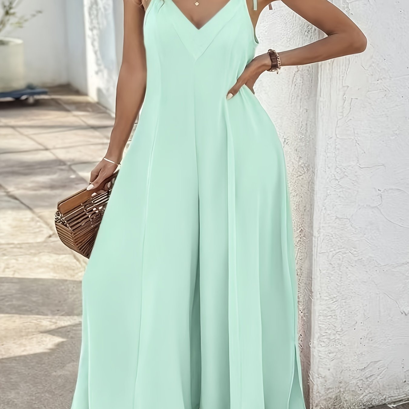 Women's Plus Size Wide-Leg Split Jumpsuit Summer Casual Clothing