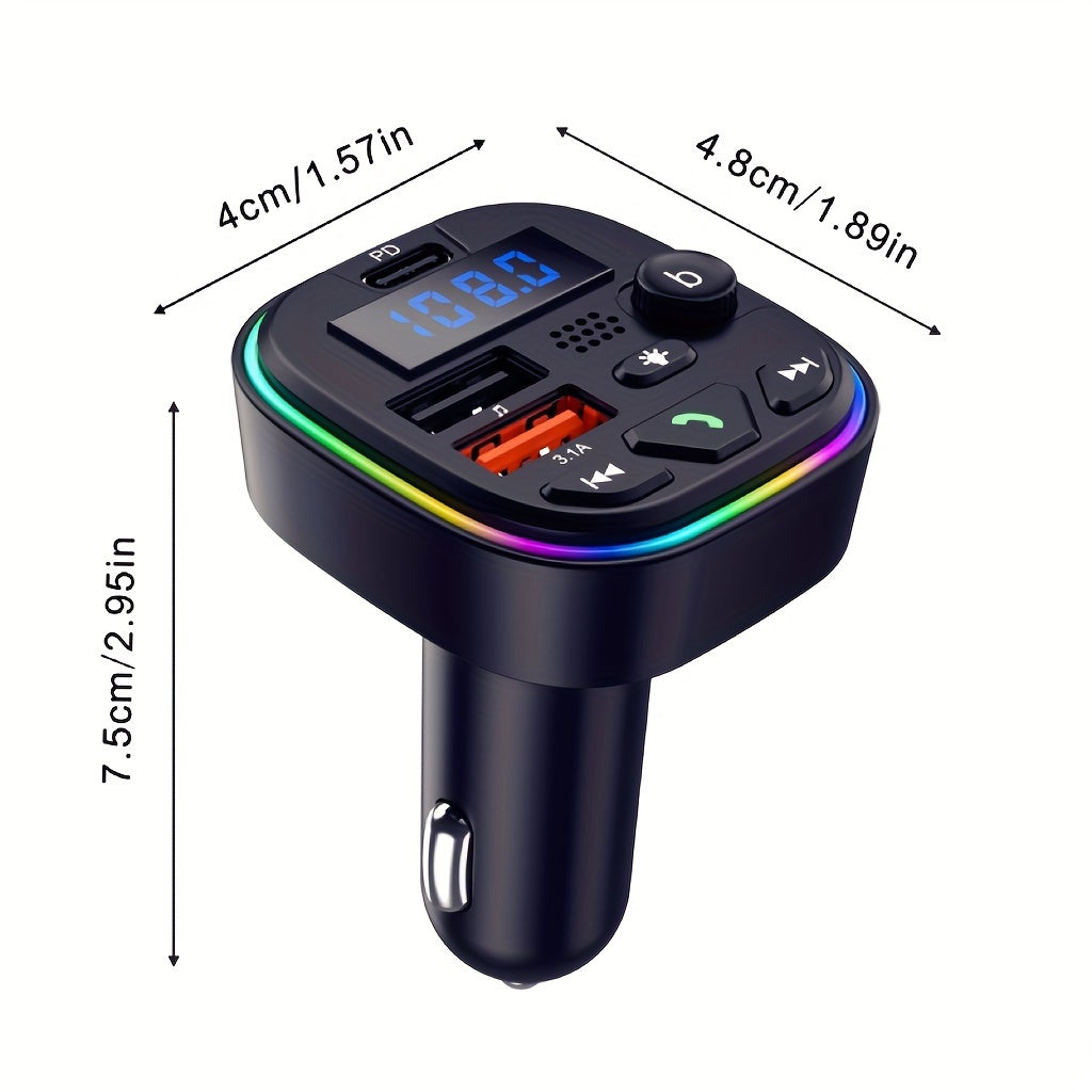 Car Charger with FM Transmitter and PD 30W Type C Dual USB Fast Charging AUX Hands-Free Calls