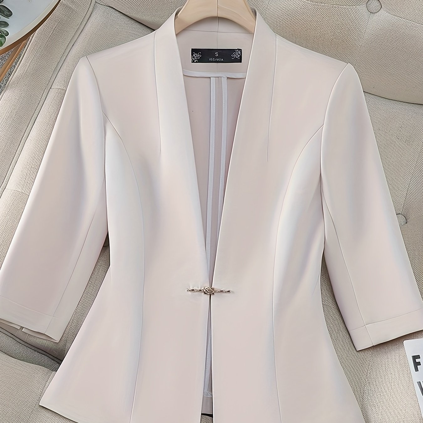 Women's Pink Satin Blazer Lightweight Three-Quarter Sleeve Office Casual