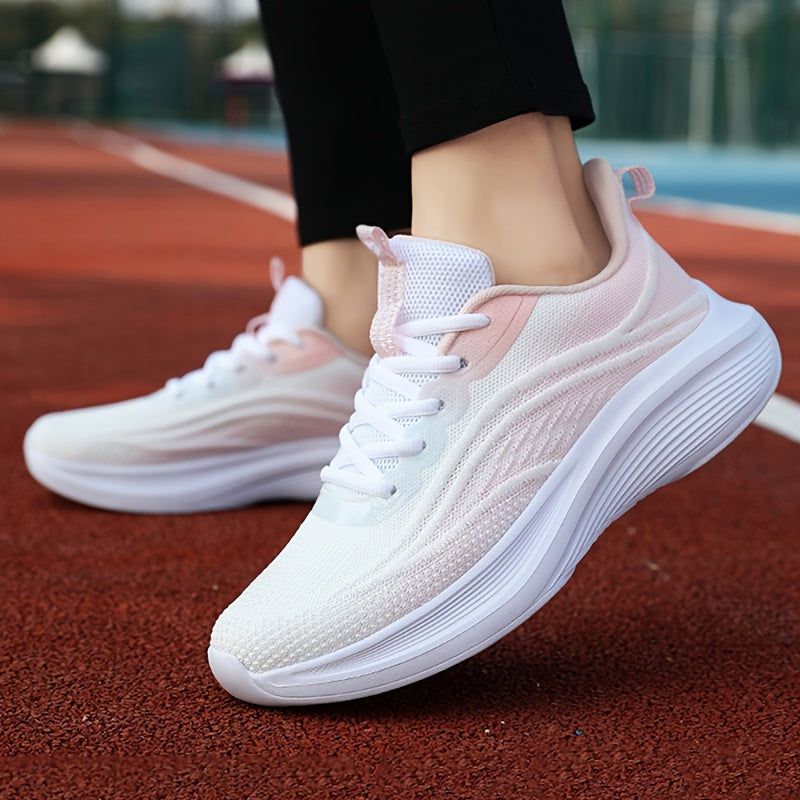 ayollarga mo‘ljallangan nafas oladigan, yengil yugurish krossovkalar, kundalik sport poyabzali, pushti va oq