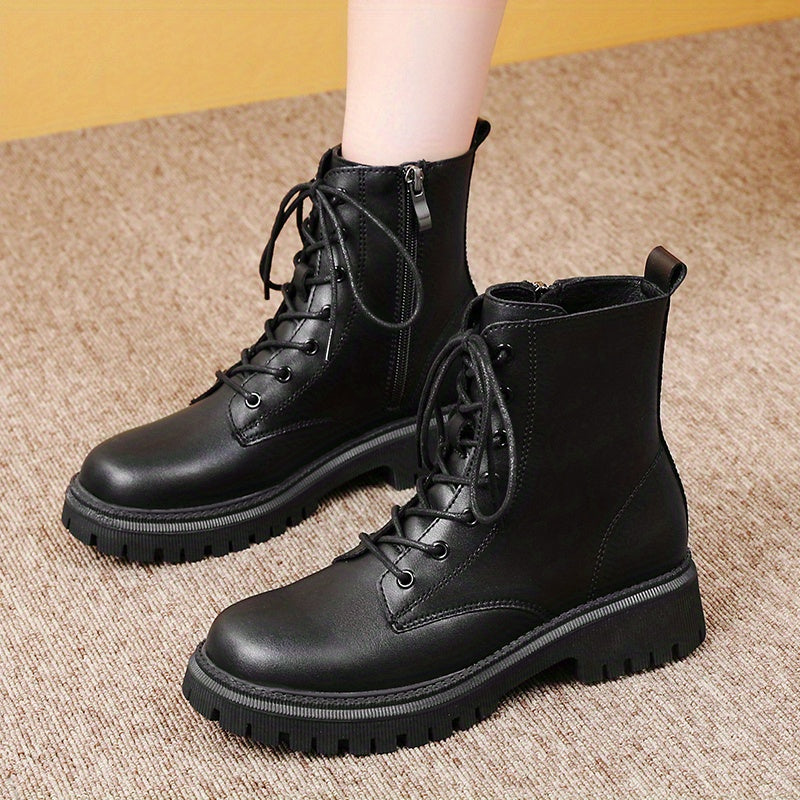 Women’s Black Faux Cover Chunky Sole Platform Ankle Boots