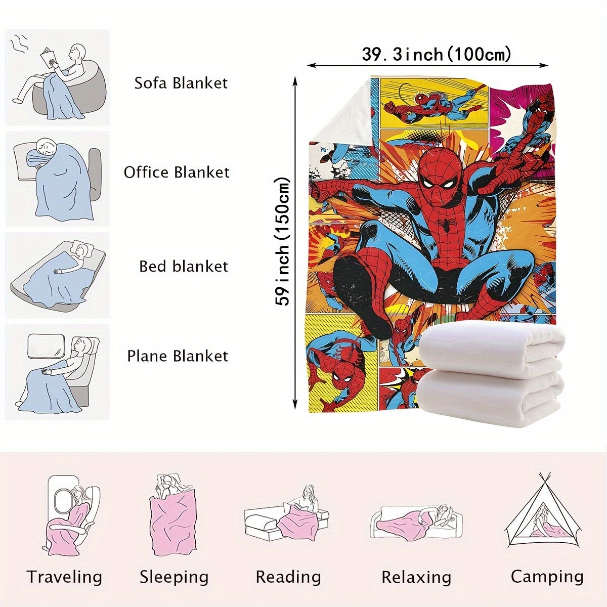 Spider-Man Hero Blanket Soft Versatile for Bed Couch Travel All Seasons