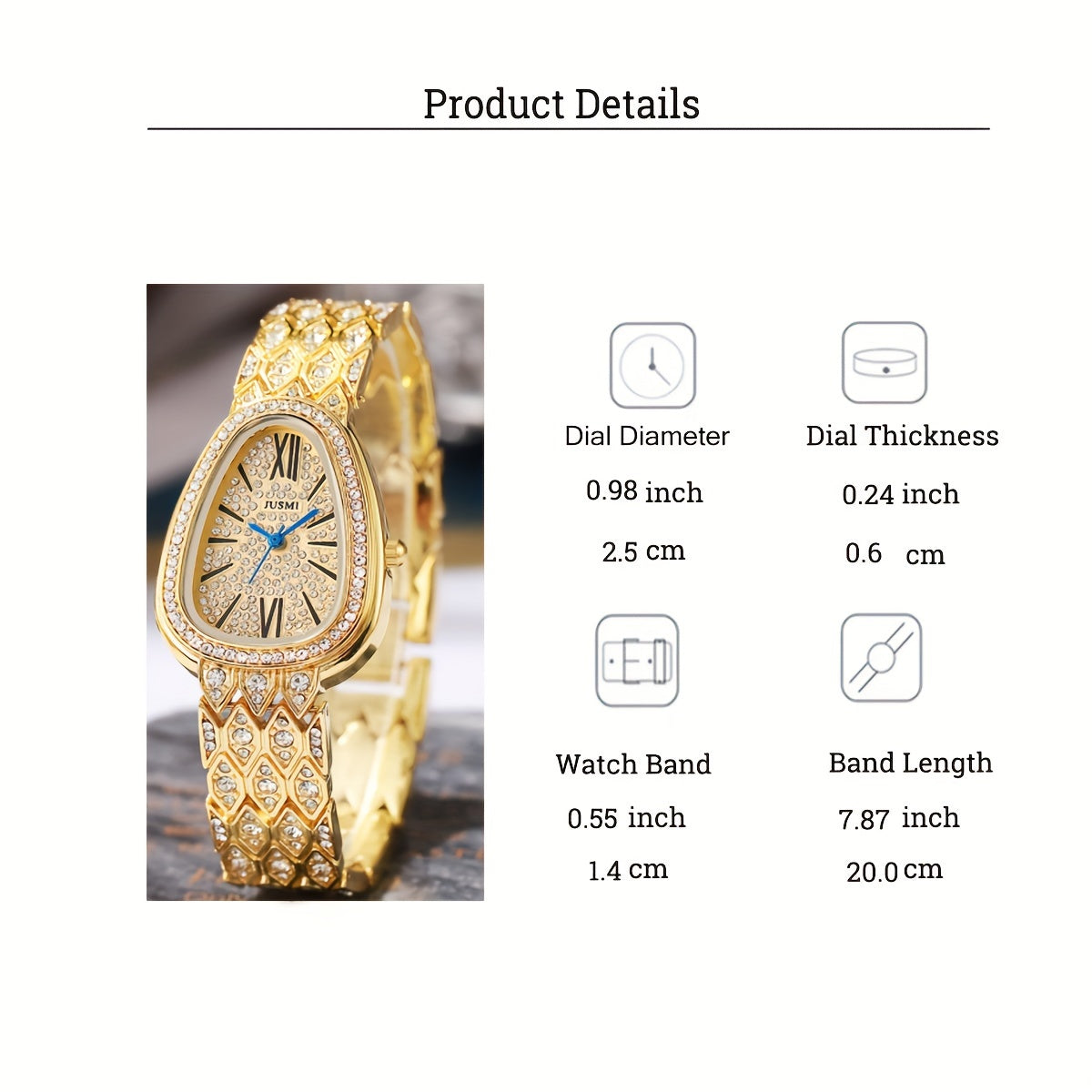 Women's Quartz Watch with Snake-Inspired Design Rhinestone Accents Steel Band Analog Display