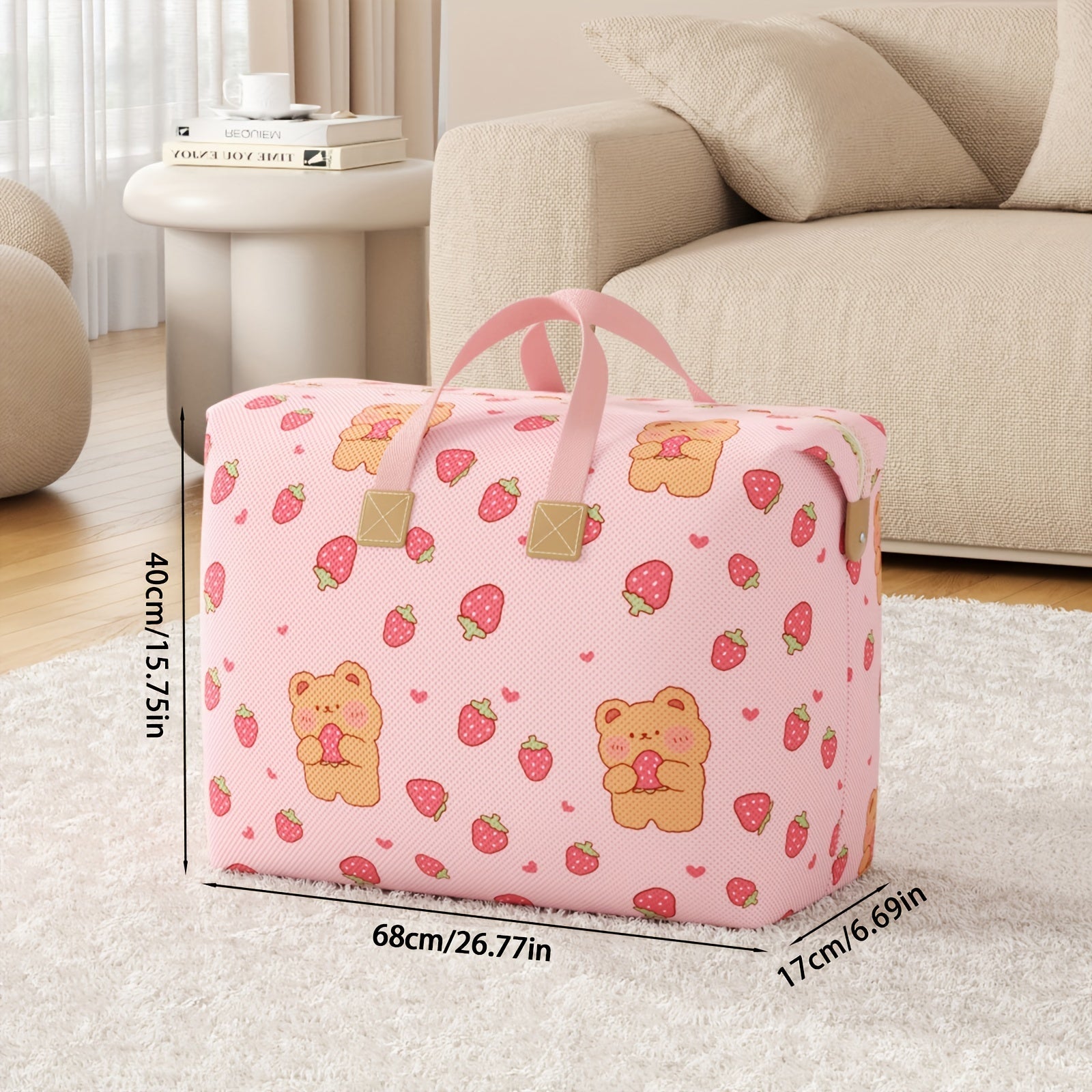 Large Pink Bear Storage Bag Non-Woven Organizer for Home Essentials Space-Saving