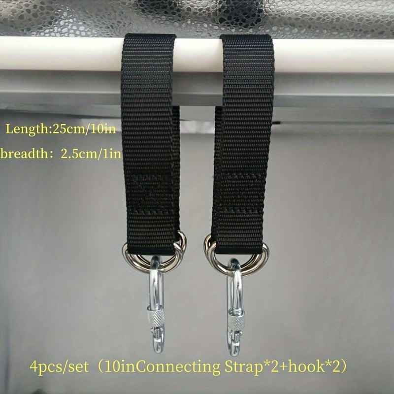 4pcs Outdoor Hanging Strap Set with Hooks Black Webbing for Camping Swings Sandbags Hammocks