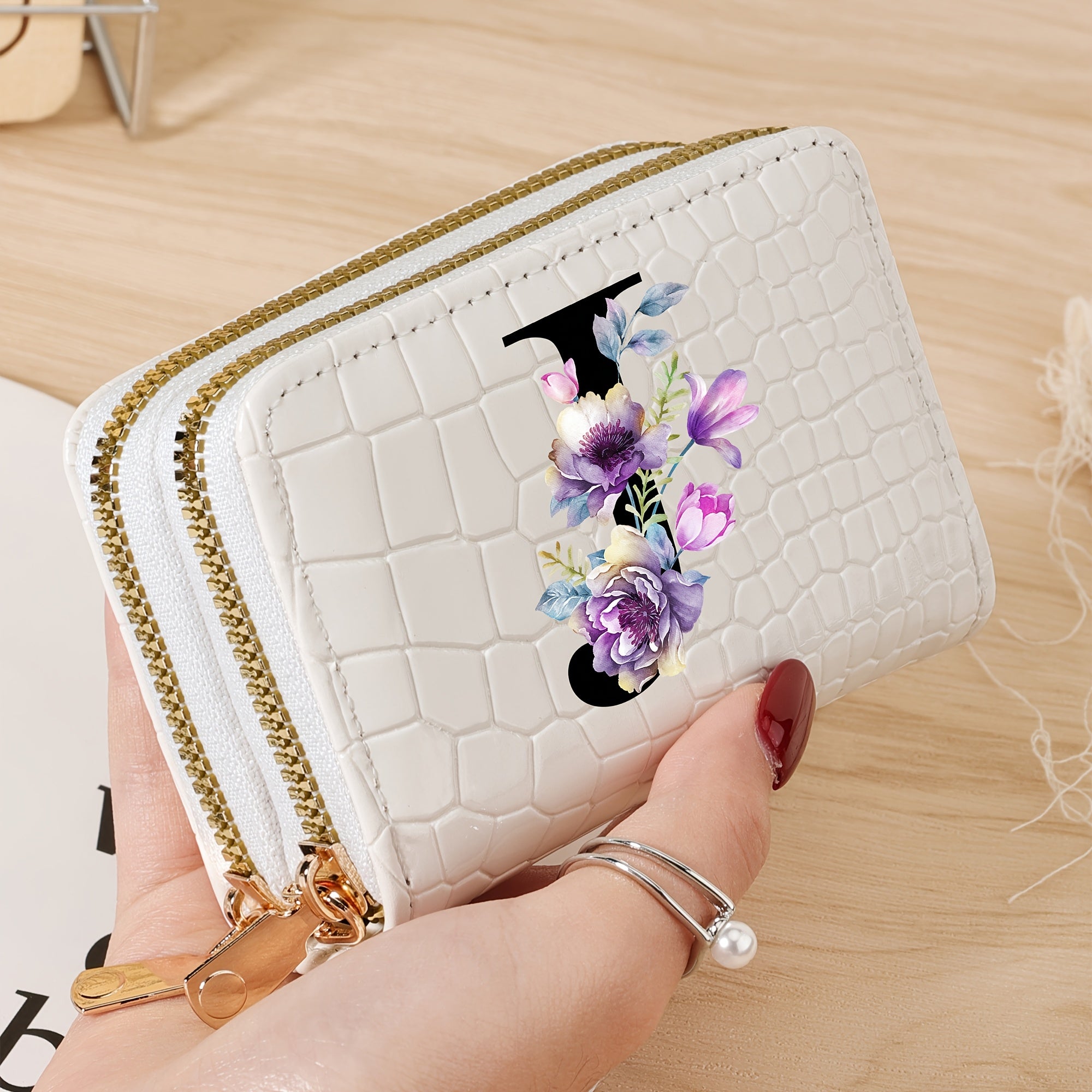 Minimalist Floral Credit Card Holder with Zipper Coin Purse for School and Back-to-School Supplies