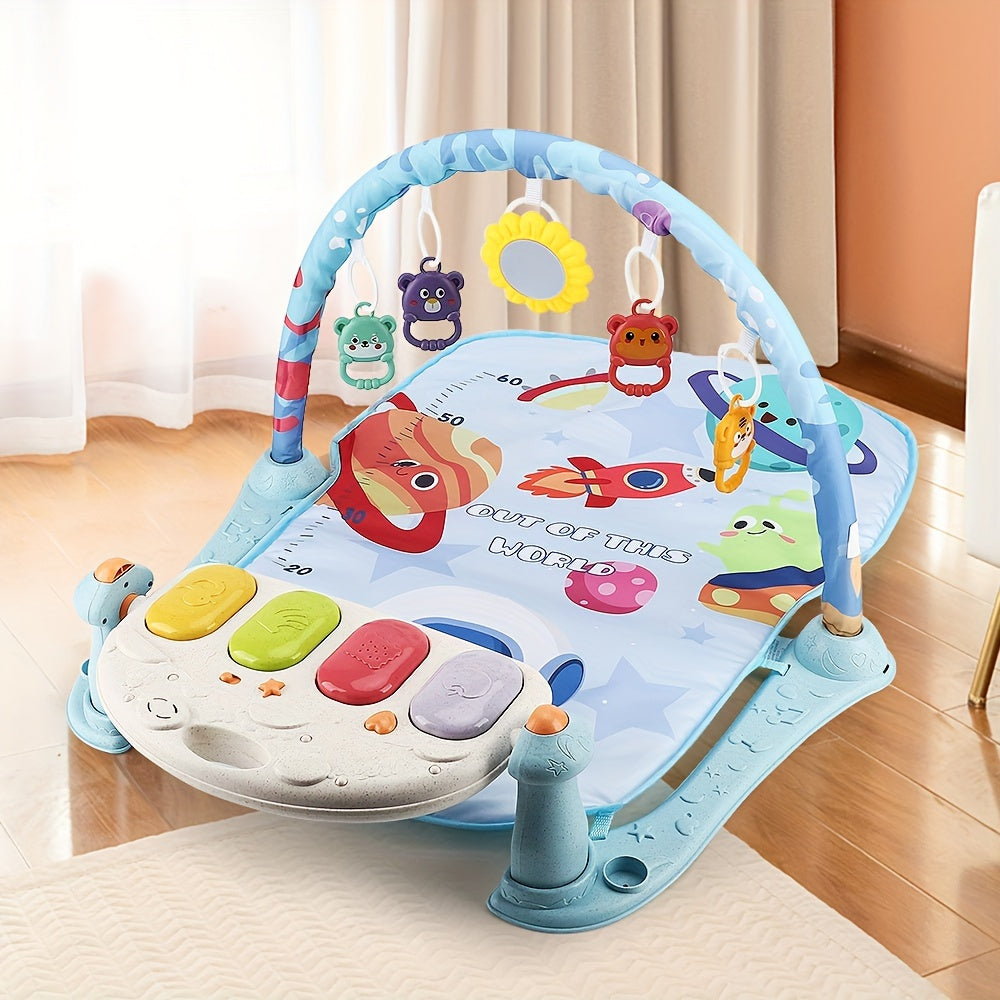 Soft Removable Pads for Kids on Blue Play Mat with Musical Piano and Bell Stand