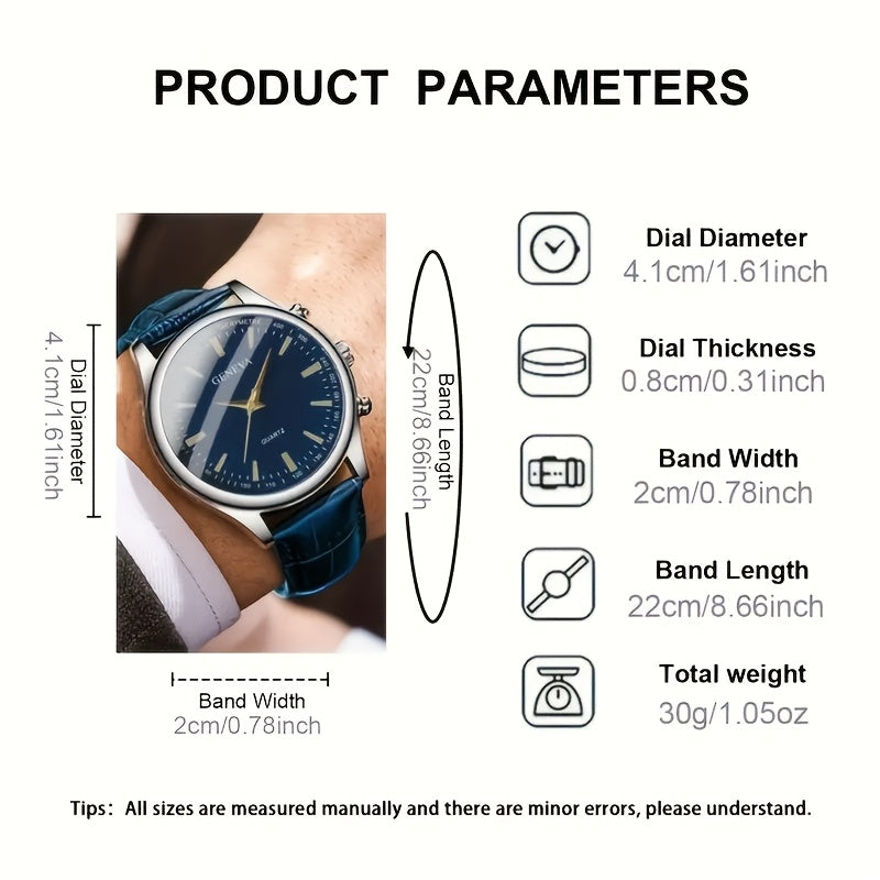 Men's Quartz Watch Alloy Case Faux Leather Strap Round Dial Anti-Seismic Business Wear