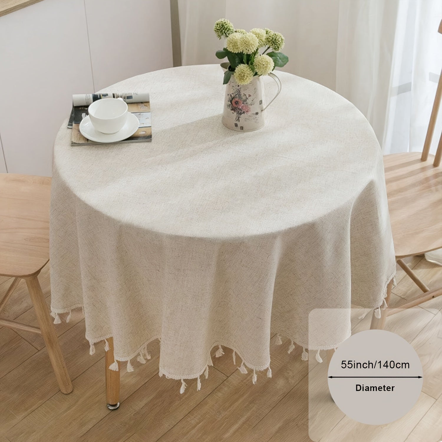 Polyester Cream Tassel Lace Tablecloth Khaki for Holidays and Parties