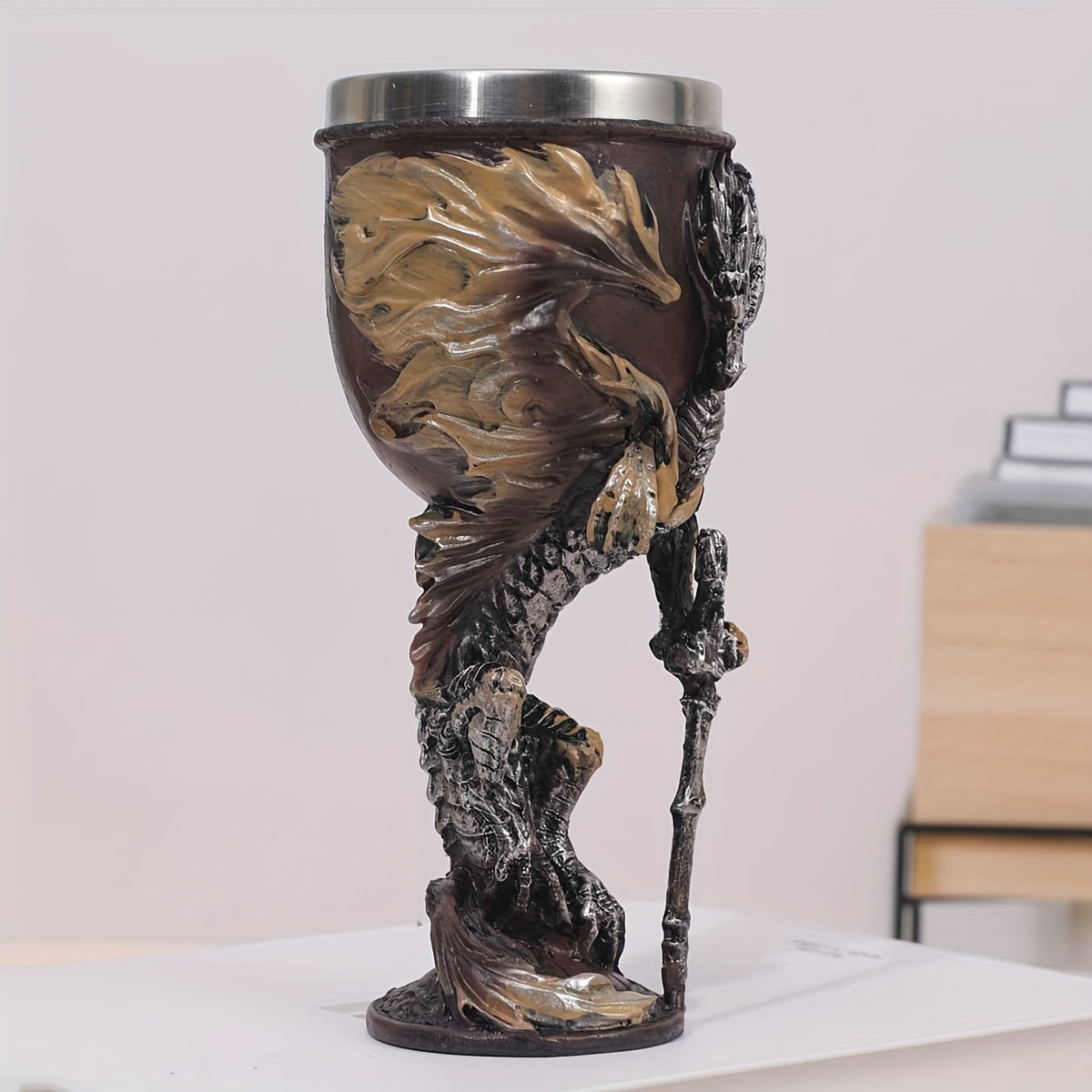 Dragon Sword Goblet 7oz Resin Stainless Steel Medieval Gothic Drinkware for Fantasy Fans