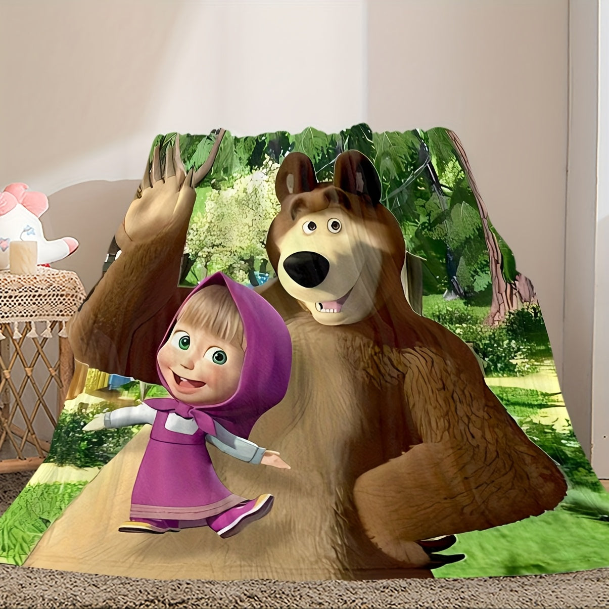 Manta de felpa de franela contemporánea con diseño de oso de dibujos animados para todas las estaciones