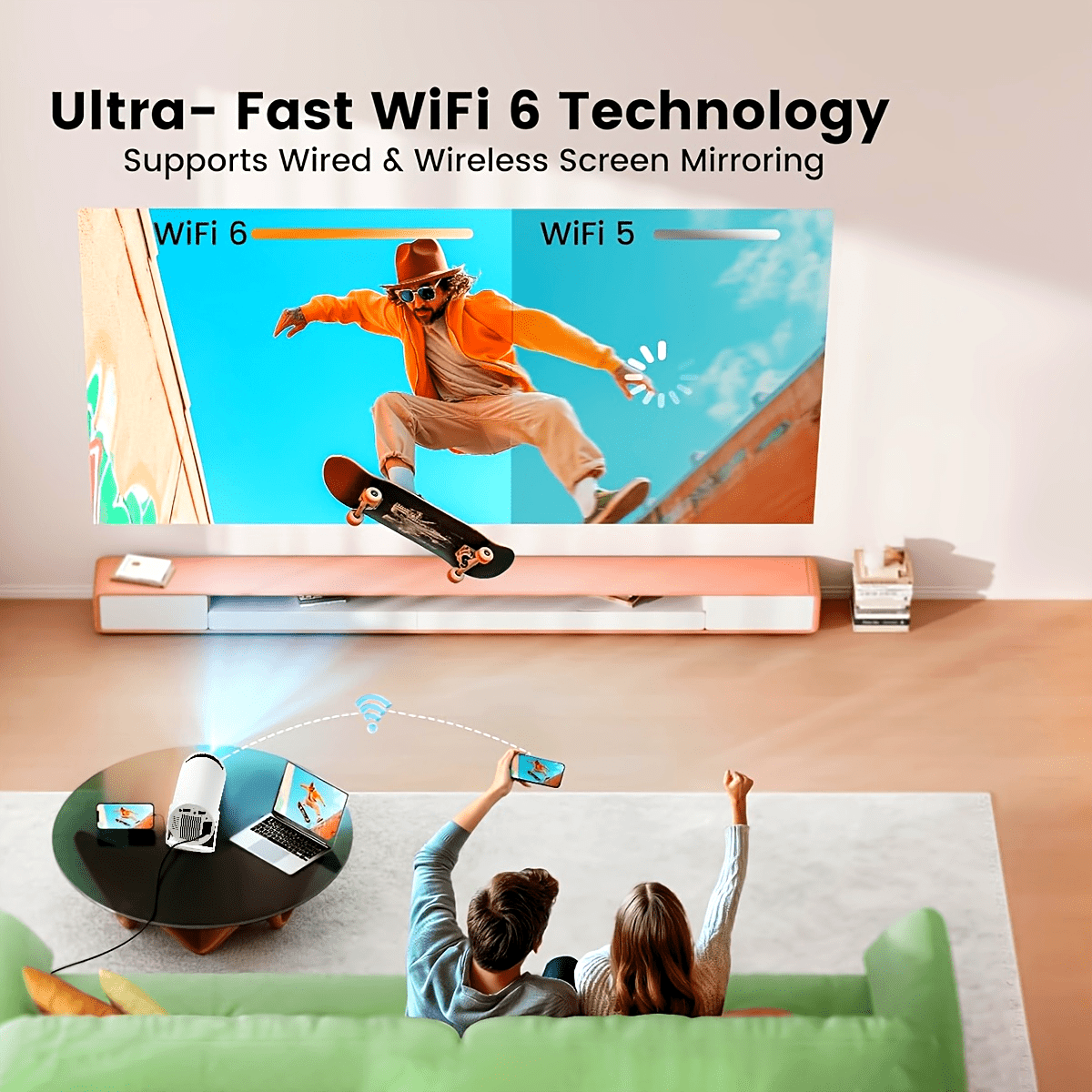 Mini Projector Supports 4K Video Wireless Portable Screen for Smartphones