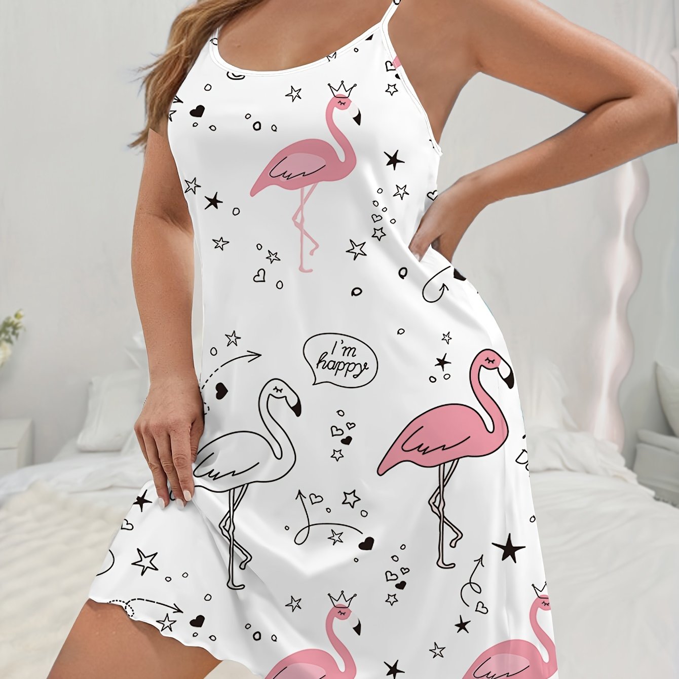 Women's Plus Size Flamingo Print Sleeveless Nightgown Ruffled Lightweight Sleepwear