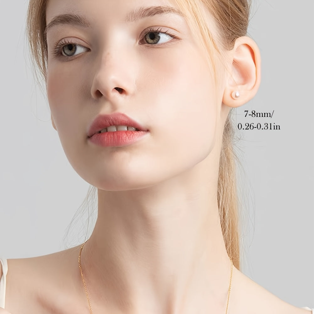 Sterling Silver Pearl Earrings 7-10mm French-Inspired Studs for Women