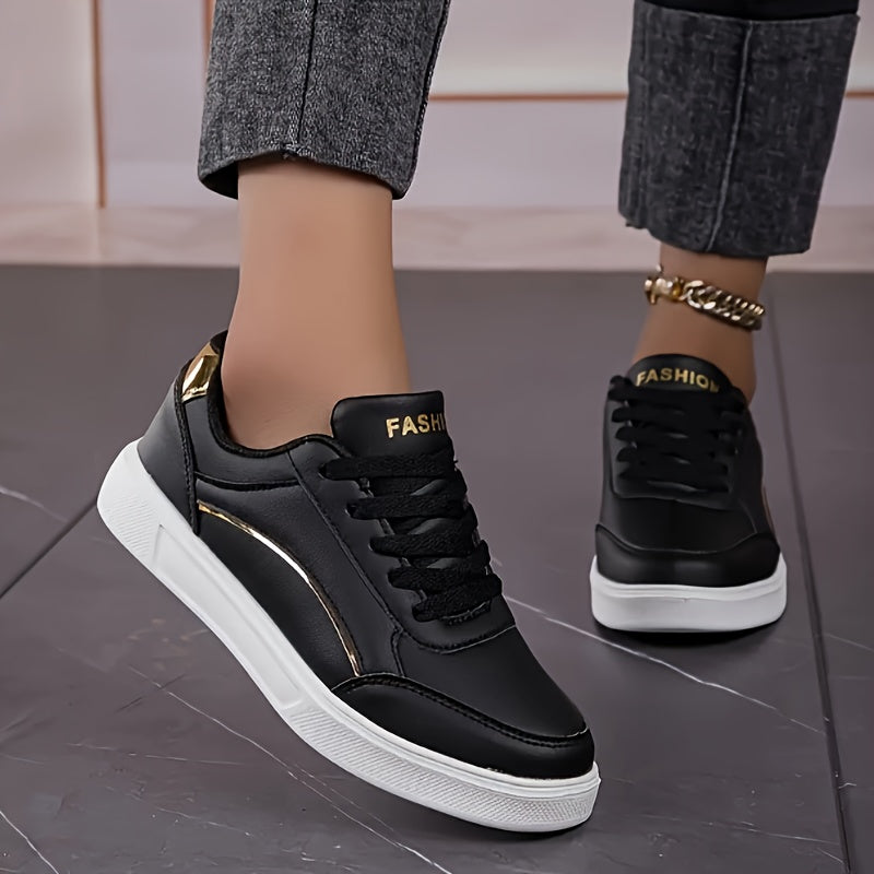 Women’s Low-Top Sneakers with Golden Accents Lightweight Breathable Casual