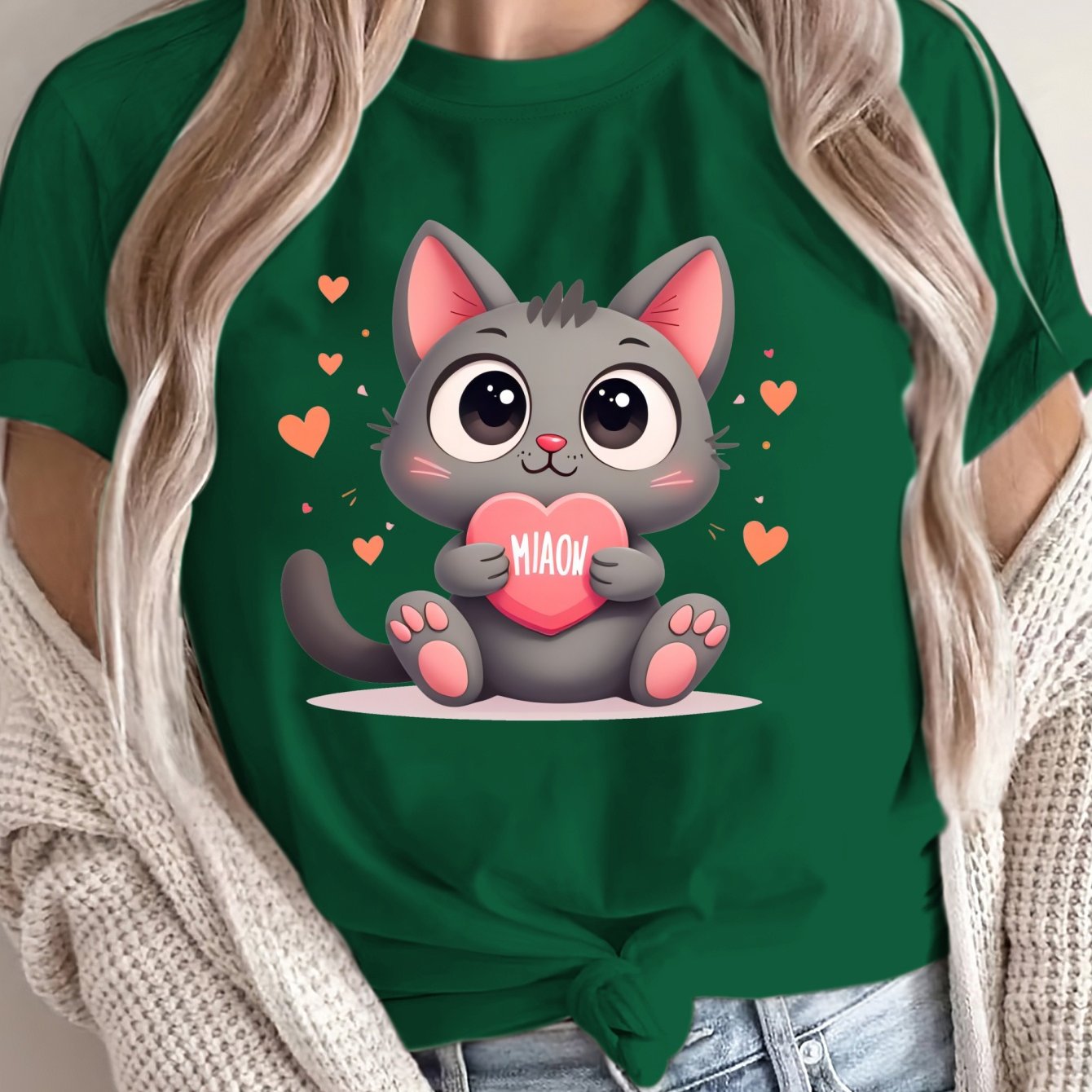 Camiseta de gran tamaño para mujer de corte holgado, algodón suave y transpirable, camiseta con gráfico de gato