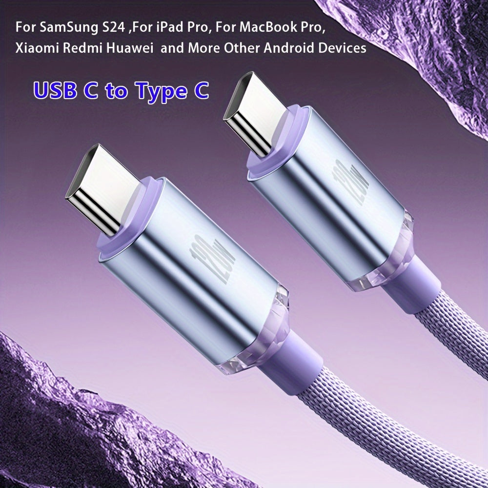 USB-C to USB-C Fast Charging Cable 120W 6A Data Sync Flat PVC for Android Devices