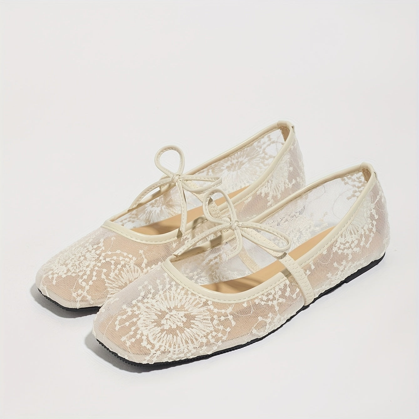 Women's Floral Embroidered Mary Jane Flats Breathable Mesh Square Toe