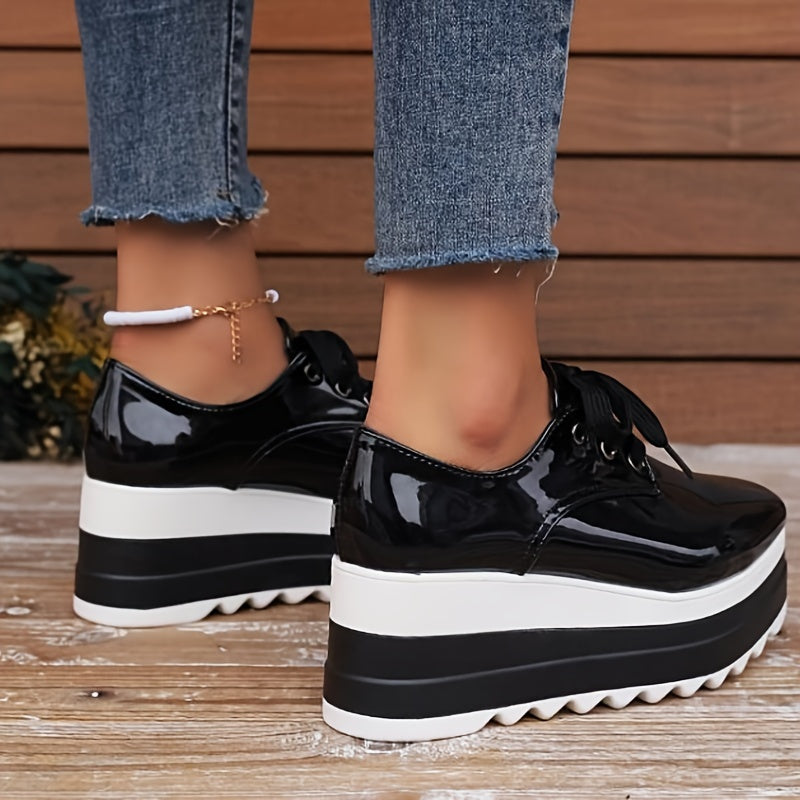 Women’s Casual Platform Sneakers with Non-Slip Rubber Sole in Solid Colors