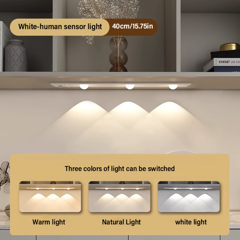 Rechargeable LED Strip Lights with Motion Sensor, 3-Color Dimming, USB Powered