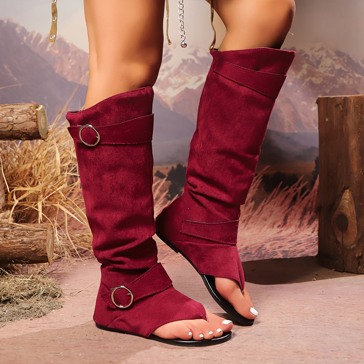 Women's Summer Slip-On Ankle Boots with Metallic Buckles Breathable Fabric