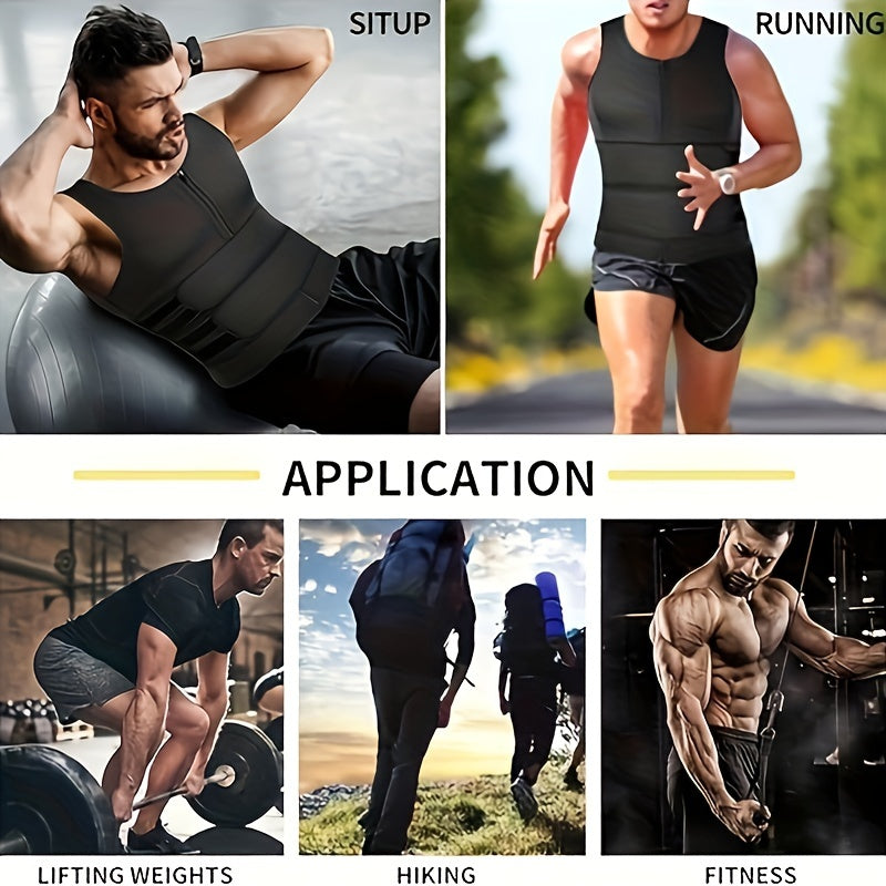 Men's Neoprene Sauna Zip-Up Training Vest with Waist Straps