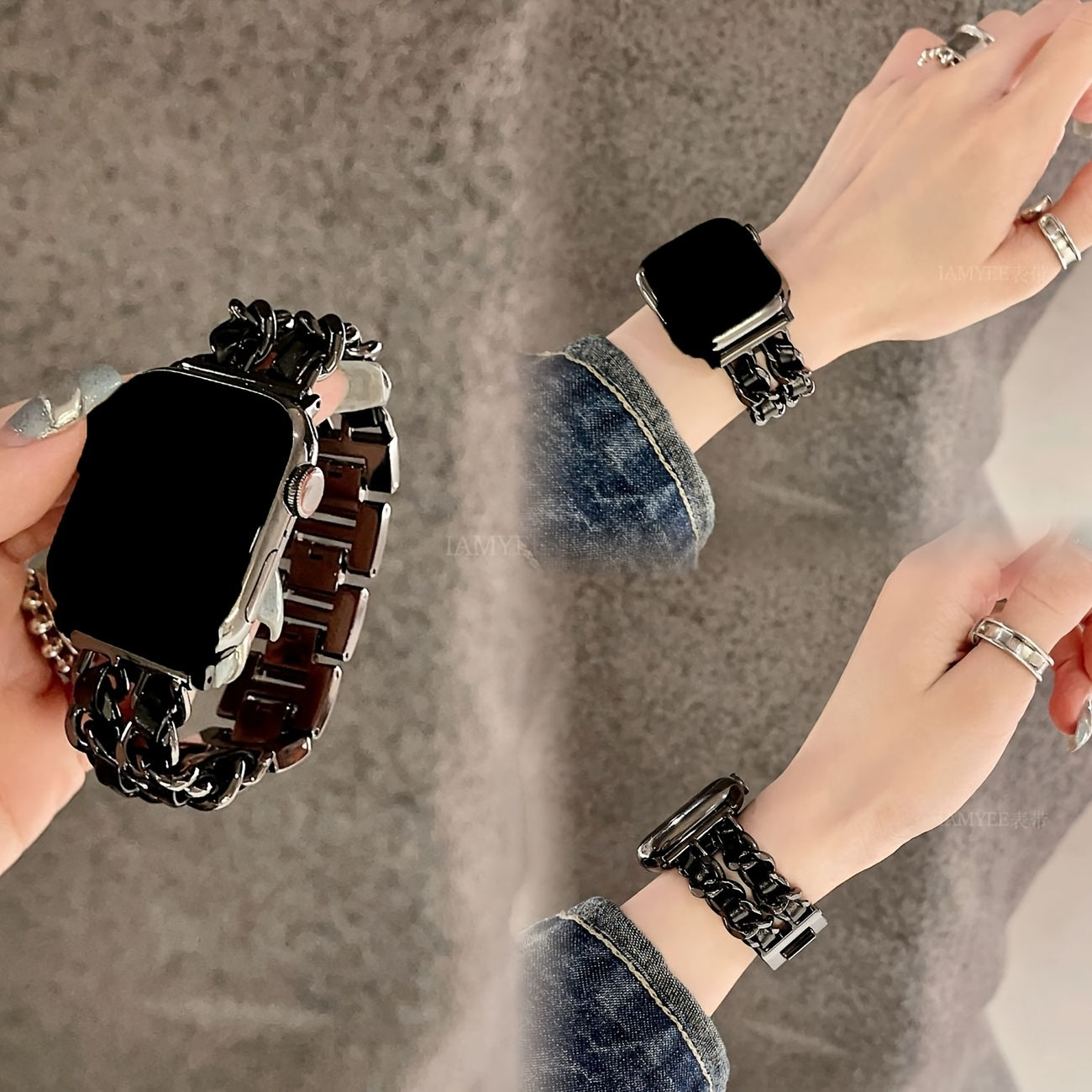 Small Metal Stitched Watch Band Compatible with Apple Watch 38mm 40mm 41mm 42mm 44mm 45mm 46mm 49mm