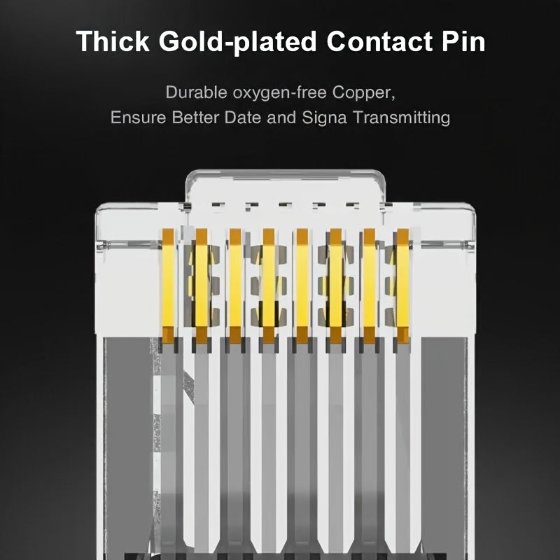 100-Pack RJ45 Pass-Through Ethernet Connectors for Cat6 Cat5 UTP Gold-Plated